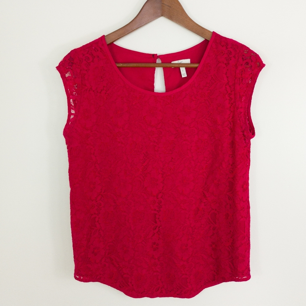 Joie Red Floral Lace Sleeveless Blouse Keyhole Back Small